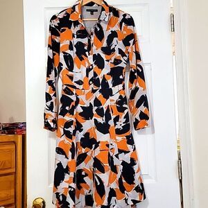 Banana Republic belted shirt dress‎ navy and orange abstract print size 6